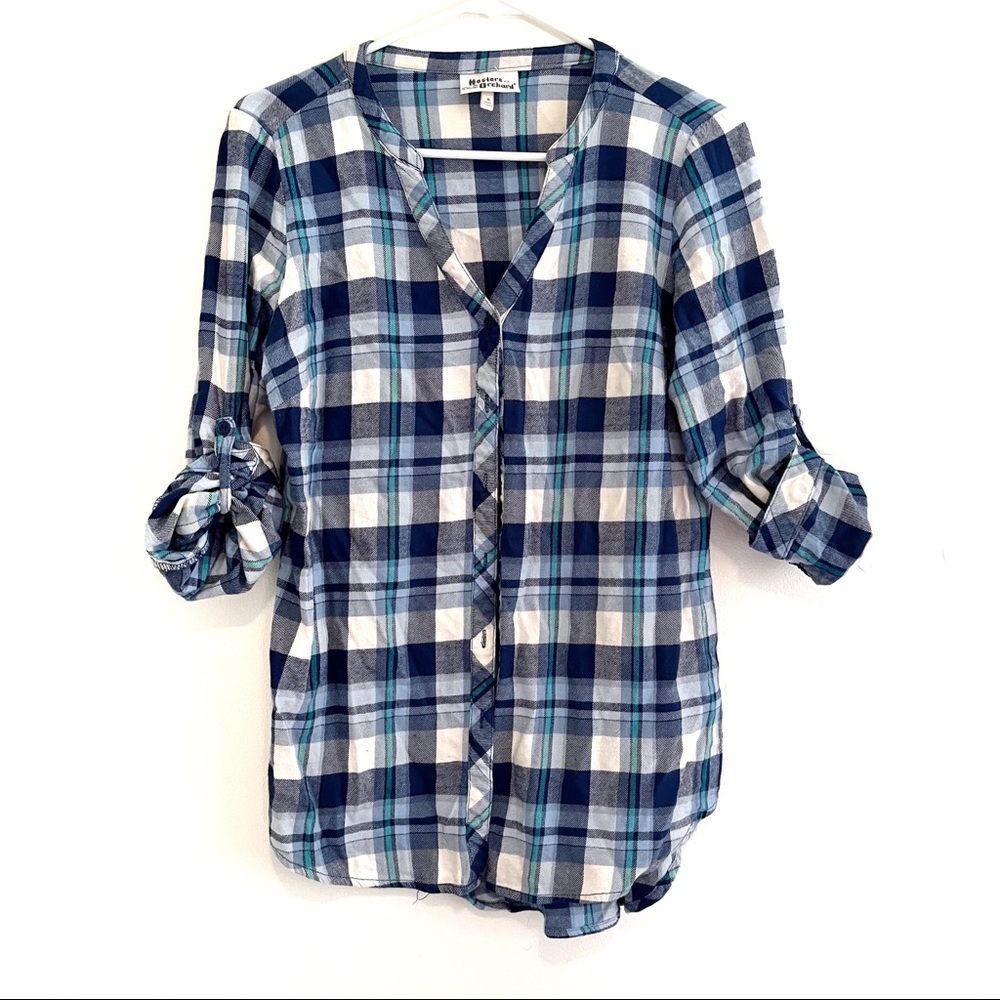Hester & Orchard Blue/White Plaid Flannel Button Down Size Small
